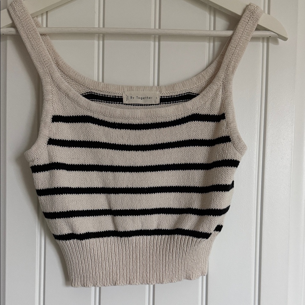 By Together Cream and Black Striped Crop Top